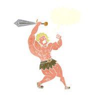 cartoon barbarian hero with speech bubble N10