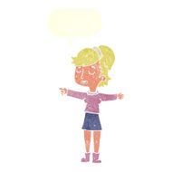 cartoon happy woman pointing with speech bubble N68