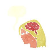 cartoon female head with brain symbol speech bubble N20