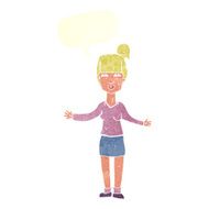 cartoon woman shrugging shoulders with speech bubble N494