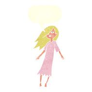 cartoon ghost like girl with speech bubble N10