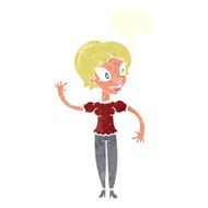 cartoon woman waving with speech bubble N335
