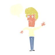 cartoon nervous man waving with speech bubble N19