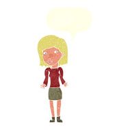 cartoon woman shrugging shoulders with speech bubble N495