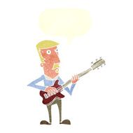 cartoon man playing electric guitar with speech bubble N16