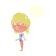 cartoon woman in swimsuit shrugging shoulders with speech bubble N6