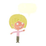 cartoon happy girl waving with speech bubble N9