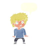 cartoon frightened boy with speech bubble N19