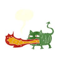 cartoon fire breathing imp with speech bubble N10
