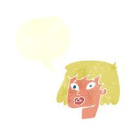 cartoon pretty female face with speech bubble N95