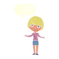 cartoon woman shrugging with speech bubble N59
