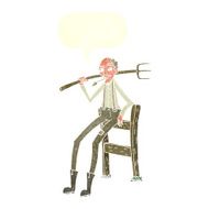 cartoon old farmer leaning on fence with speech bubble N8