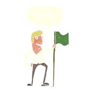 cartoon man planting flag with speech bubble N10