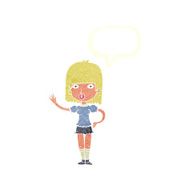 cartoon woman waving with speech bubble N338