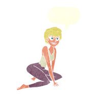 cartoon happy woman sitting on floor with speech bubble N20