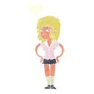 cartoon pretty woman with hands on hips speech bubble N20