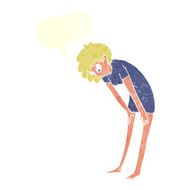 cartoon woman looking at her feet with speech bubble N10