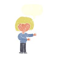 cartoon woman gestureing welcome with speech bubble N2