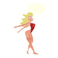 cartoon sexy woman in swimsuit with speech bubble N9