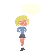 cartoon pleased woman with speech bubble N10