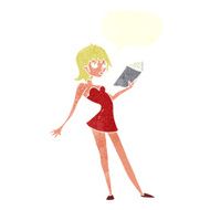 cartoon woman reading book with speech bubble N10