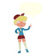 cartoon skater girl giving thumbs up symbol with speech bubble N10