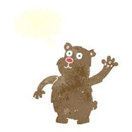 cartoon waving bear with speech bubble N4