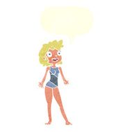 cartoon woman in swimming costume with speech bubble N10