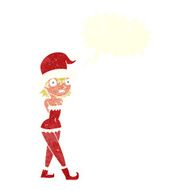 cartoon woman in christmas elf costume with speech bubble N10