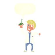 cartoon happy scientist with speech bubble N9