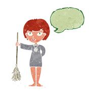cartoon pretty witch girl with speech bubble N9