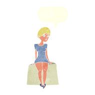 cartoon curious woman sitting with speech bubble N8