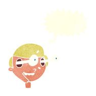 cartoon excited boy&#039;s face with speech bubble N10