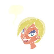 cartoon pretty female face with speech bubble N96