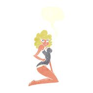 cartoon pin-up woman with speech bubble N9