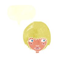 cartoon unhappy girl with speech bubble N19