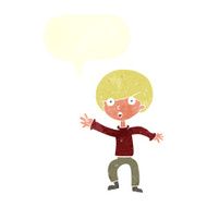 cartoon panicking boy with speech bubble N10