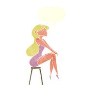 cartoon woman sitting on stool with speech bubble N20