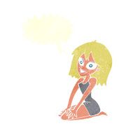 cartoon happy woman in dress with speech bubble N28
