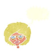 cartoon woman wearing spectacles with speech bubble N39