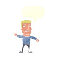 cartoon waving stressed man with speech bubble N10