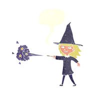 cartoon witch girl casting spell with speech bubble N19