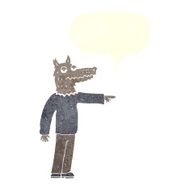 cartoon wolf man pointing with speech bubble N11