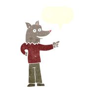 cartoon wolf man pointing with speech bubble N12