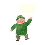 cartoon man in hat waving with speech bubble N10