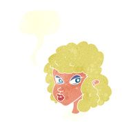 cartoon suspicious woman with speech bubble N20