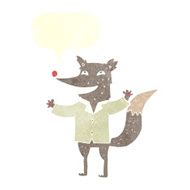 cartoon happy wolf wearing shirt with speech bubble N6