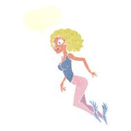 cartoon flying woman with speech bubble N9