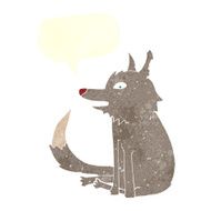 cartoon wolf sitting with speech bubble N6