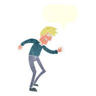 cartoon happy man dancing with speech bubble N39